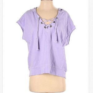 Sanctuary Lilac Purple Short Sleeve Lace Up Hoodie Sweatshirt Women's S